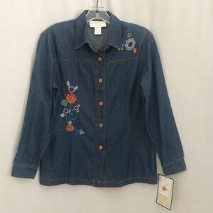 Vintage Blue Denim Embroidered Shirt Country Concept Size Small NWT